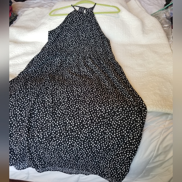 Midi length black with white dots halter dress - Picture 3 of 4
